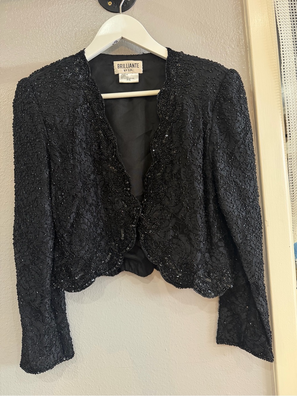 Brilliante Black Beaded Scallop-Edge Evening Blazer
